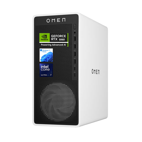 HP Omen 16L Gaming Tower Desktop, Core Ultra 7 265F, RTX 5060, 8GB DDR5, 512GB SSD, Wi-Fi 6, Windows 11 Home, White