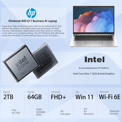 HP EliteBook 840 14 inches Traditional Laptop Intel Core Ultra 7 32GB RAM Intel Graphics 1TB SSD Storage Windows 11 Pro 60Hz - Silver
