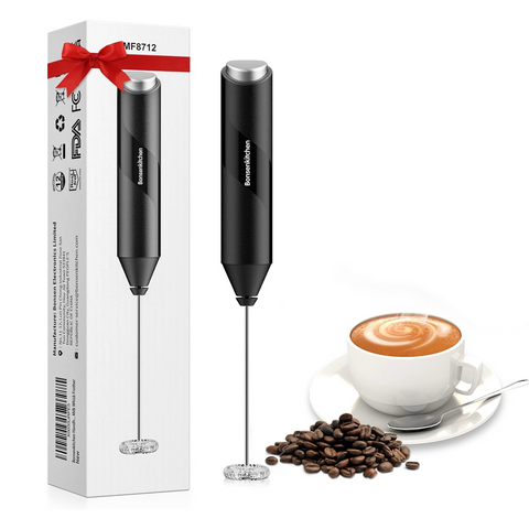 Bonsenkitchen Milk Frother Handheld, Electric Foam Maker with Stainless Steel Whisk, Hand Drink Mixer for Coffee, Lattes, Cappuccino, Matcha, Battery Operated, Stirrer Coffee Wand