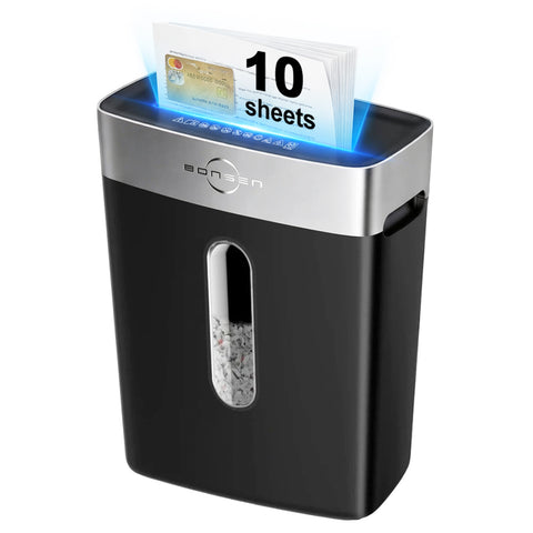 BONSEN Paper Shredder for Home Office, 10-Sheet Cross-Cut Shredder, P-4 High Security Level, Quiet Credit Card Shredder with Jam Proof System, 4 Gallons Bin