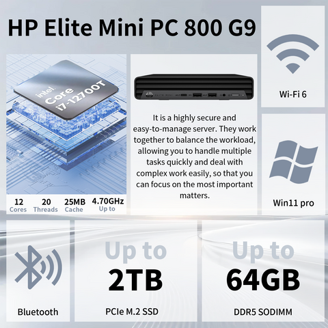 HP Elite Mini 800 MFF Desktop Intel Core i7 32GB RAM Intel UHD Graphics 2TB SSD Storage Windows 11 Pro - Black