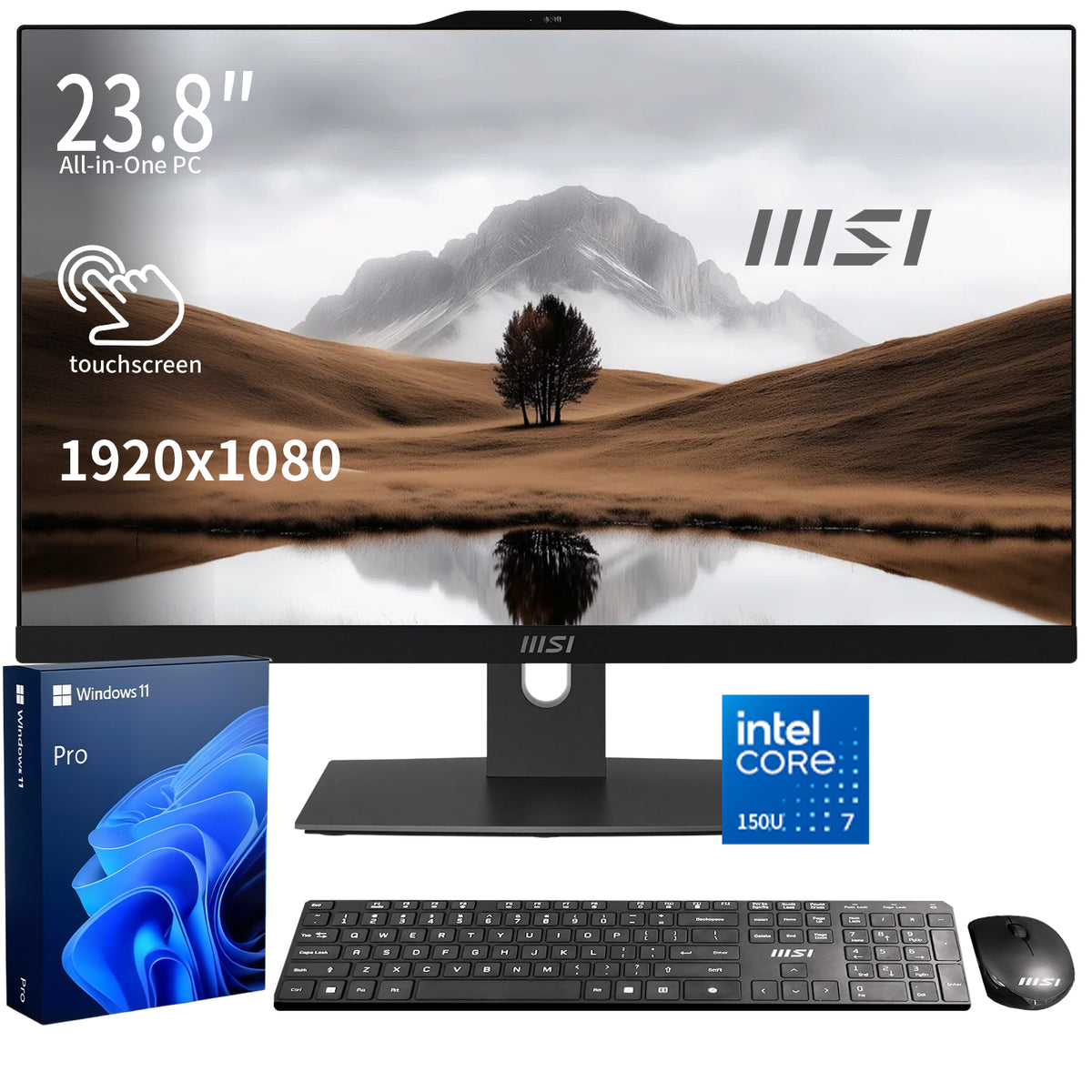 MSI Modern AM242TP 1M Business AIO, 23.8 in FHD Touch 60Hz, Intel Core 7 150U, Intel Graphics, 32GB DDR5, 1TB SSD, Wi-Fi 6, Win11 Pro, Black