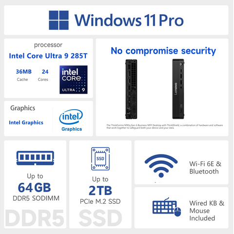 MSI PRO DP21 MFF Desktop Intel Core i7 16GB RAM Intel UHD Graphics 1TB SSD Storage Windows 11 Pro - Black