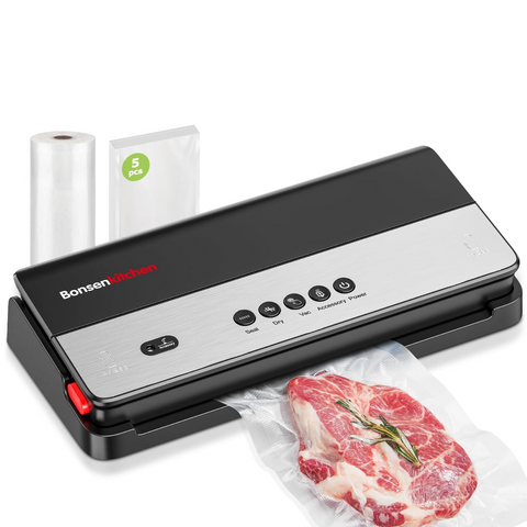 Bonsenkitchen Vacuum Sealer Machine, Multi-Functional Food Sealer with Built-in Cutter & Bag Storage, High-Speed Continuous Working with Globefish Technology, Includes Vacuum Bags & Roll Bag
