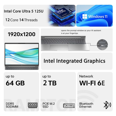 HP ProBook 460 16" Traditional Laptop Intel Core Ultra 5 8GB RAM Intel Graphics 256GB SSD Storage Windows 11 Pro 60Hz - Silver