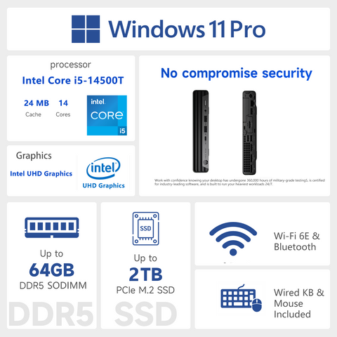 HP ProDesk 400 Mini Desktop Intel Core i5 16GB RAM Intel UHD Graphics 1TB SSD Storage Windows 11 Pro - Black