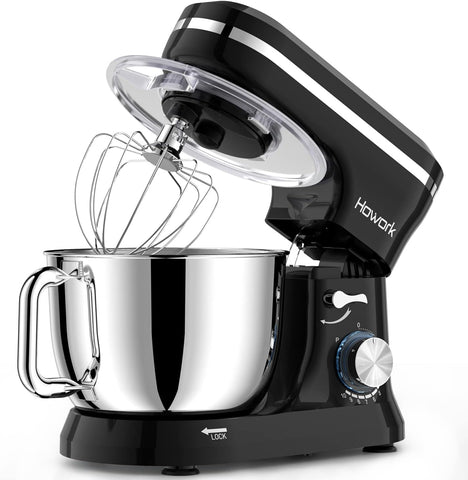 HOWORK Electric Stand Mixer,10+p Speeds With 6.5QT Stainless Steel Bowl,Dough Hook, Wire Whip & Beater,for Most Home Cooks, Black