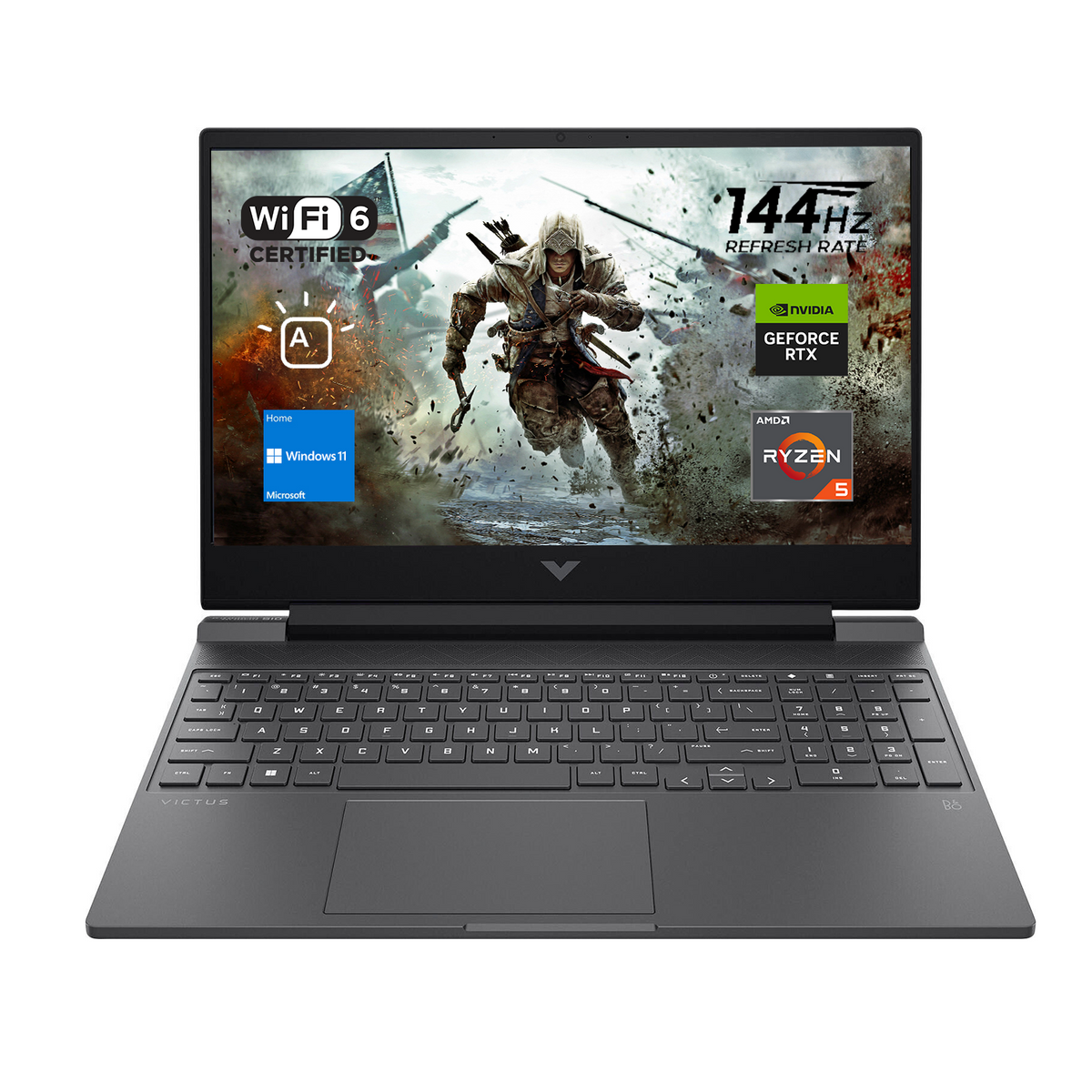 HP Victus Gaming Laptop, 15.6" FHD Non-touch 144Hz, AMD Ryzen 5 7535HS, NVIDIA GeForce RTX 2050, 8GB DDR5 RAM, 512GB PCIe M.2 SSD, Wi-Fi 6, Windows 11 Home, Silver
