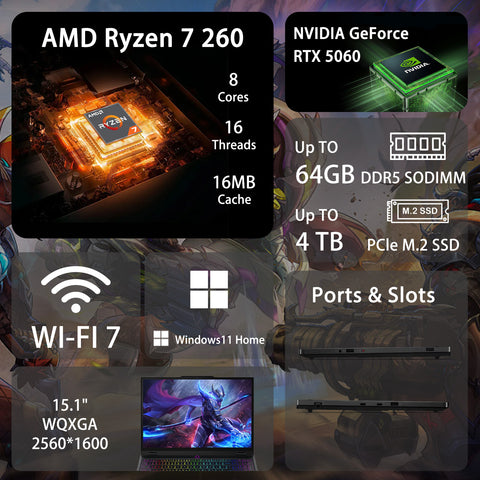 LENOVO Legion 5 15.1" Traditional Laptop AMD Ryzen 7 16GB RAM NVIDIA GeForce RTX 5060 512GB SSD Storage Windows 11 Home 165Hz - Black