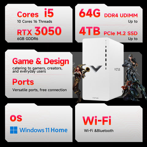 HP Victus 15L Tower Desktop Intel Core i5 16GB RAM NVIDIA GeForce RTX 3050 512GB SSD Storage Windows 11 Home - Silver