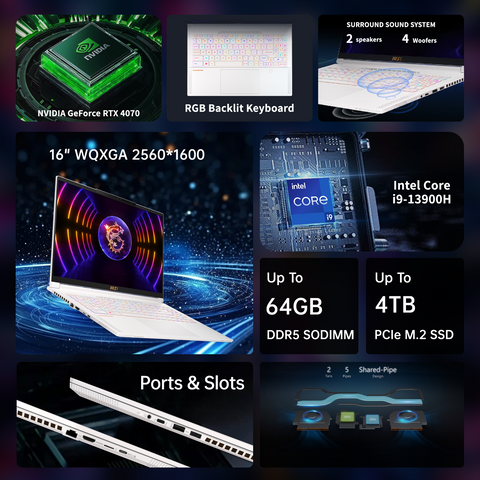 MSI Stealth 16 16" Traditional Laptop Intel Core i9 64GB RAM NVIDIA GeForce RTX 4070 1TB SSD Storage Windows 11 Pro 240Hz - White