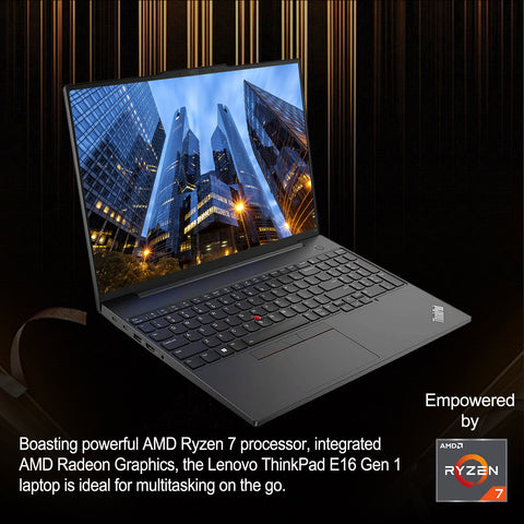 Lenovo ThinkPad E16 Gen 1 Business Laptop, 16" FHD+ 1920 * 1200 Non-touch 60Hz, AMD Ryzen 7 7730U, AMD Radeon Graphics, 16GB DDR4 RAM, 512GB PCIe M.2 SSD, Wi-Fi 6, No OS, Black