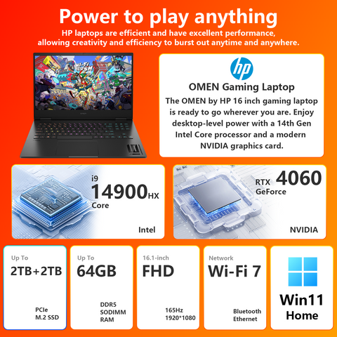 HP Omen 16.1" Traditional Laptop Intel Core i9 16GB RAM NVIDIA GeForce RTX 4060 512GB SSD Storage Windows 11 Home 165Hz - Black