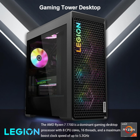 LENOVO Legion 5 Tower Desktop AMD Ryzen 7 32GB RAM NVIDIA GeForce RTX 4070 Ti Super 1TB SSD Storage Windows 11 Home - Grey