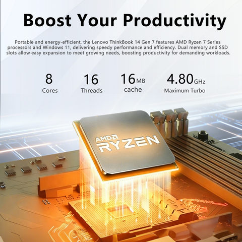 LENOVO ThinkBook 14 14-in Traditional Laptop AMD Ryzen 7 16GB RAM AMD Radeon Graphics 512GB SSD Storage Windows 11 Pro 60Hz - Grey