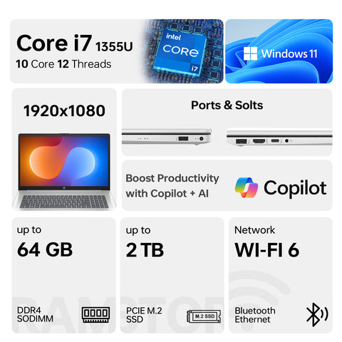 HP Essential 17.3 inches Traditional Laptop Intel Core i7 32GB RAM Intel UHD Graphics 2TB SSD Storage Windows 11 Pro 60Hz - Silver
