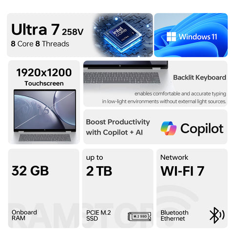 HP OmniBook 7 16-in 2-in-1 Laptop Intel Core Ultra 7 32GB RAM Intel Arc 140V 2TB SSD Storage Windows 11 Pro 60Hz - Silver