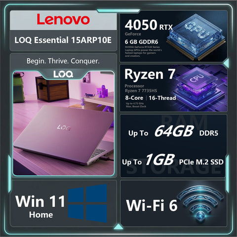 LENOVO LOQ 15.6-in Traditional Laptop AMD Ryzen 7 16GB RAM NVIDIA GeForce RTX 4050 1TB SSD Storage Windows 11 Home 144Hz - Grey