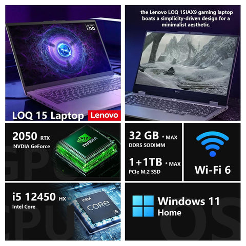 LENOVO LOQ 15.6 inches Traditional Laptop Intel Core i5 32GB RAM NVIDIA GeForce RTX 2050 1TB SSD Storage Windows 11 Home 144Hz - Grey
