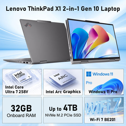 Lenovo ThinkPad X1 14 in FHD Touch Business 2-in-1 AI Laptop, Intel Core Ultra 7 258V, 32GB RAM, 4TB SSD, Wi-Fi 7, Win11 Pro, Grey