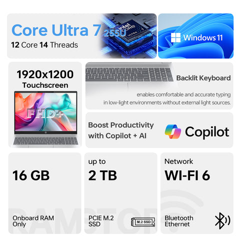 HP OmniBook 5 16 inches Traditional Laptop Intel Core Ultra 7 16GB RAM Intel Graphics 1TB SSD Storage Windows 11 Pro 60Hz - Silver