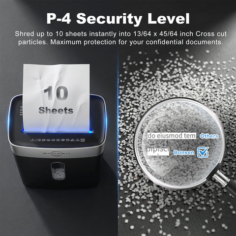 BONSEN Paper Shredder for Home Office, 10-Sheet Cross-Cut Shredder, P-4 High Security Level, Quiet Credit Card Shredder with Jam Proof System, 4 Gallons Bin