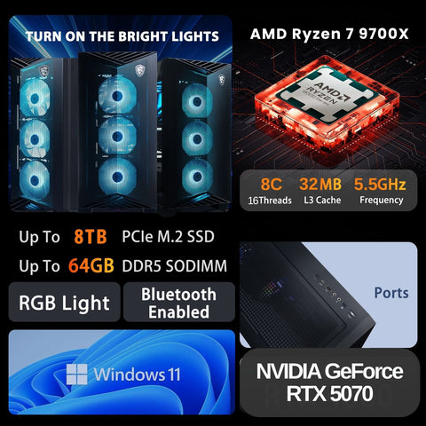 MSI Aegis Z2 Tower Desktop AMD Ryzen 7 32GB RAM NVIDIA GeForce RTX 5070 2TB SSD Storage Windows 11 Home - Black