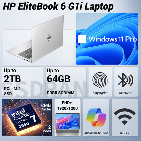 HP EliteBook 6 16 in FHD+ Business Laptop, Intel Core Ultra 7 255U, Intel Graphics, 64GB DDR5, 2TB SSD, Wi-Fi 7, Win11 Pro, Silver