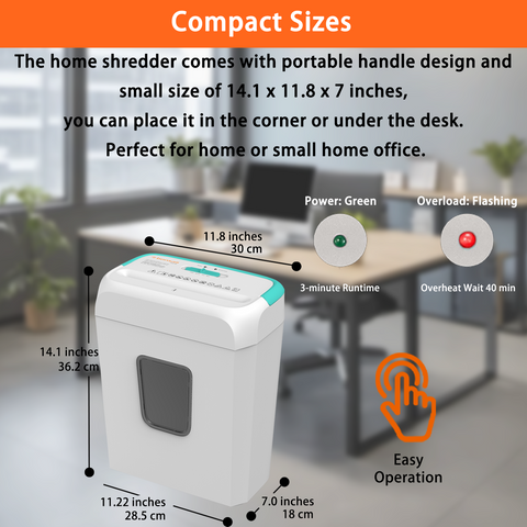 Bonsaii Secure Shredder, Home Office Shredder, high Security, 6-Sheet, Cross-Cut shredding for documents, Mail, Staples, Credit Cards, Equipped Convenient Handle, 3.4-Gallon Wastebasket, White & Blue