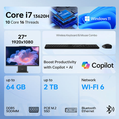 LENOVO IdeaCentre 27 inches All-in-One Intel Core i7 16GB RAM Intel UHD Graphics 1TB SSD Storage Windows 11 Pro 100Hz - Grey