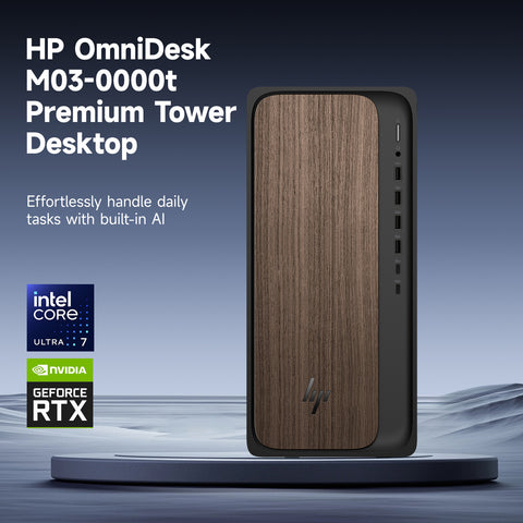HP OmniDesk Tower Desktop Intel Core Ultra 7 8GB RAM NVIDIA GeForce RTX 5060 512GB SSD Storage Windows 11 Home - Black