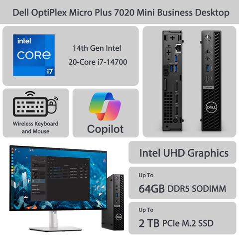 DELL OptiPlex 7000 Series MFF Desktop Intel Core i7 16GB RAM Intel UHD Graphics 256GB SSD Storage Windows 11 Pro - Black