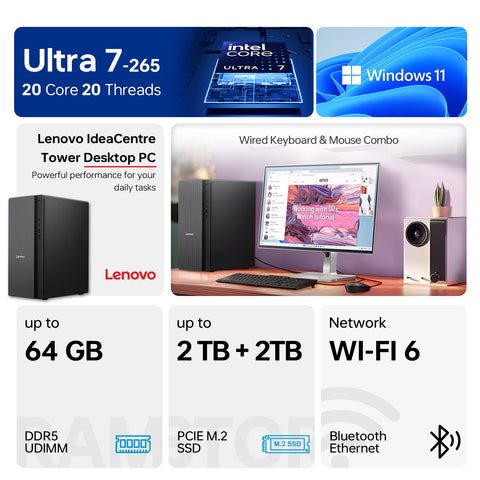 LENOVO IdeaCentre Tower Desktop Intel Core Ultra 7 16GB RAM Intel Graphics 1TB SSD Storage Windows 11 Home - Grey