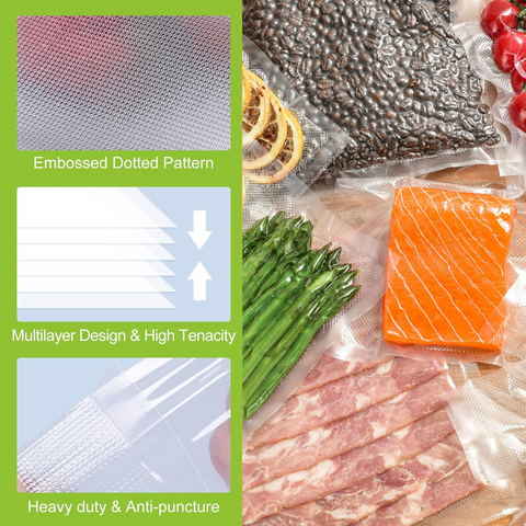 Bonsenkitchen Vacuum Sealer Rolls Bags, 6 Pack 3 Rolls 11" x 20' + 3 Rolls 8" x 20' Commercial Grade BPA Free Bag Rolls, Durable Customized Size Food Vac Bags for Storage and Sous Vide Cooking VB3211
