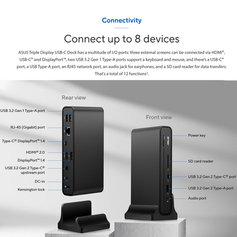 ASUS Triple Display USB-C Dock DC300 Docking Station, USB-C, USB-A, HDMI, DP, LED Indicator for Business, Gaming, Storge