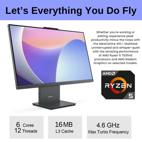 LENOVO IdeaCentre I 27 inches All-in-One AMD Ryzen 5 64GB RAM AMD Radeon Graphics 4TB SSD Storage Windows 11 Pro 100Hz - Grey