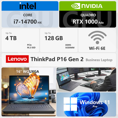 Lenovo ThinkPad P16 16" Business Mobile Workstation Laptop, Intel Core i7-14700HX, 32GB RAM, NVIDIA Quadro RTX 1000 Ada, 1TB SSD Storage, Windows 11 Pro, UHD+ 60Hz, Black.