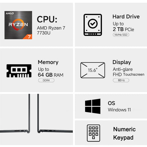 DELL Inspiron 3000 Series 15.6 inches Traditional Laptop AMD Ryzen 7 32GB RAM AMD Radeon Graphics 1TB SSD Storage Windows 11 Home 60Hz - Black