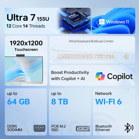 HP Essential 27" All-in-One Intel Core Ultra 7 8GB RAM Intel Graphics 512GB SSD Storage Windows 11 Home 60Hz - White
