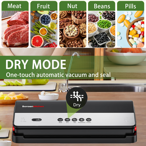 Bonsenkitchen Vacuum Sealer Machine, Multi-Functional Food Sealer with Built-in Cutter & Bag Storage, High-Speed Continuous Working with Globefish Technology, Includes Vacuum Bags & Roll Bag