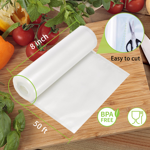 Bonsenkitchen Vacuum Sealer Bags, 8" x 50' Rolls 2 pack for Food Storage Saver, Bpa Free, Heavy Duty, Commercial Grade Textured Food Roll, Customized Size Bag for Sous Vide Cooking,VB3209