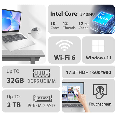 HP Essential 17.3 inches Traditional Laptop Intel Core i5 8GB RAM Intel UHD Graphics 1TB SSD Storage Windows 11 Home 60Hz - Silver