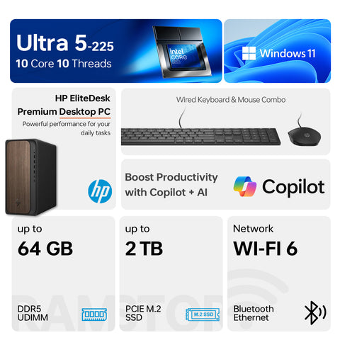 HP OmniDesk Tower Desktop Intel Core Ultra 5 8GB RAM Intel Graphics 512GB SSD Storage Windows 11 Home - Black
