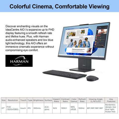 LENOVO IdeaCentre I 27 inches All-in-One Intel Core i5 16GB RAM Intel UHD Graphics 2TB SSD Storage Windows 11 Home 100Hz - Grey