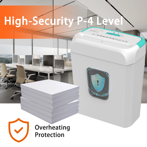 Bonsaii Secure Shredder, Home Office Shredder, high Security, 6-Sheet, Cross-Cut shredding for documents, Mail, Staples, Credit Cards, Equipped Convenient Handle, 3.4-Gallon Wastebasket, White & Blue