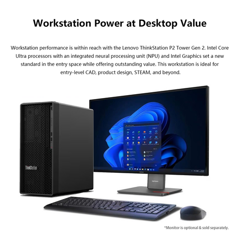 LENOVO ThinkStation P2 Workstation Desktop Intel Core Ultra 5 32GB RAM Intel Graphics 1TB SSD Storage Windows 11 Pro - Black