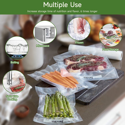 Bonsenkitchen Vacuum Food Sealer Rolls Bags, 2 Packs 8 in x 20 ft, BPA Free, Durable Commercial Customized Size Bags for Storage and Sous Vide Cooking,VB3206