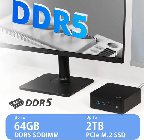 MSI Cubi NUC MFF Desktop Intel Core i5 32GB RAM Intel Iris Xe Graphics 1TB SSD Storage Windows 11 Pro - Black