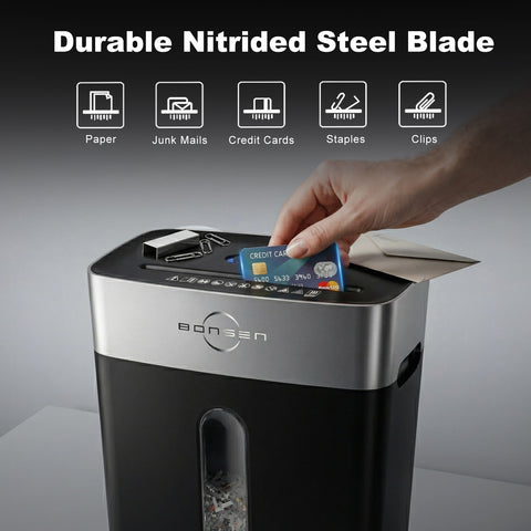 BONSEN Paper Shredder for Home Office, 10-Sheet Cross-Cut Shredder, P-4 High Security Level, Quiet Credit Card Shredder with Jam Proof System, 4 Gallons Bin