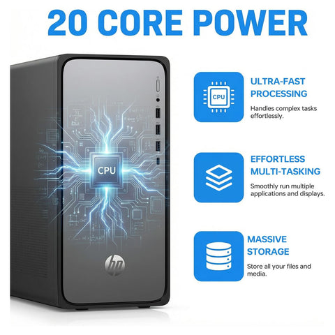 HP OmniDesk Tower Desktop Intel Core i7 64GB RAM Intel UHD Graphics 1TB SSD Storage Windows 11 Pro - Black